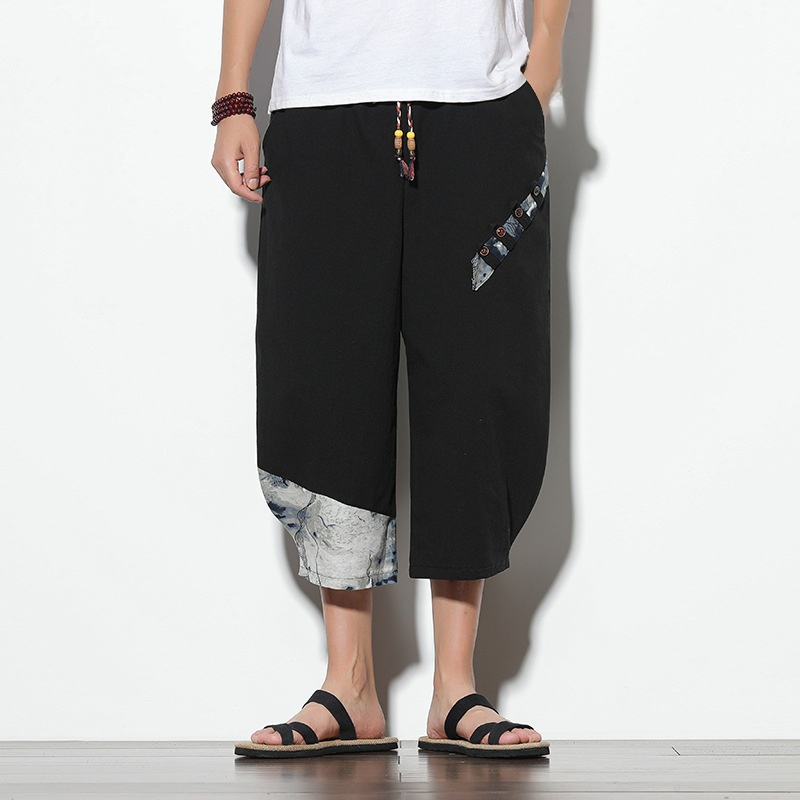 民族風綿麻7分丈パンツ
