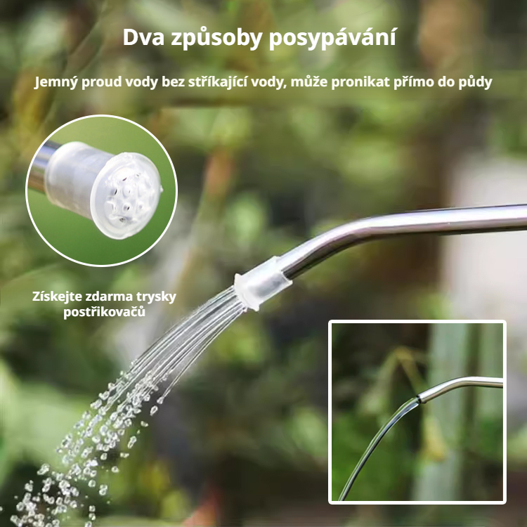 Domácí nerezová konvička na zalévání květin s dlouhým hrdlem