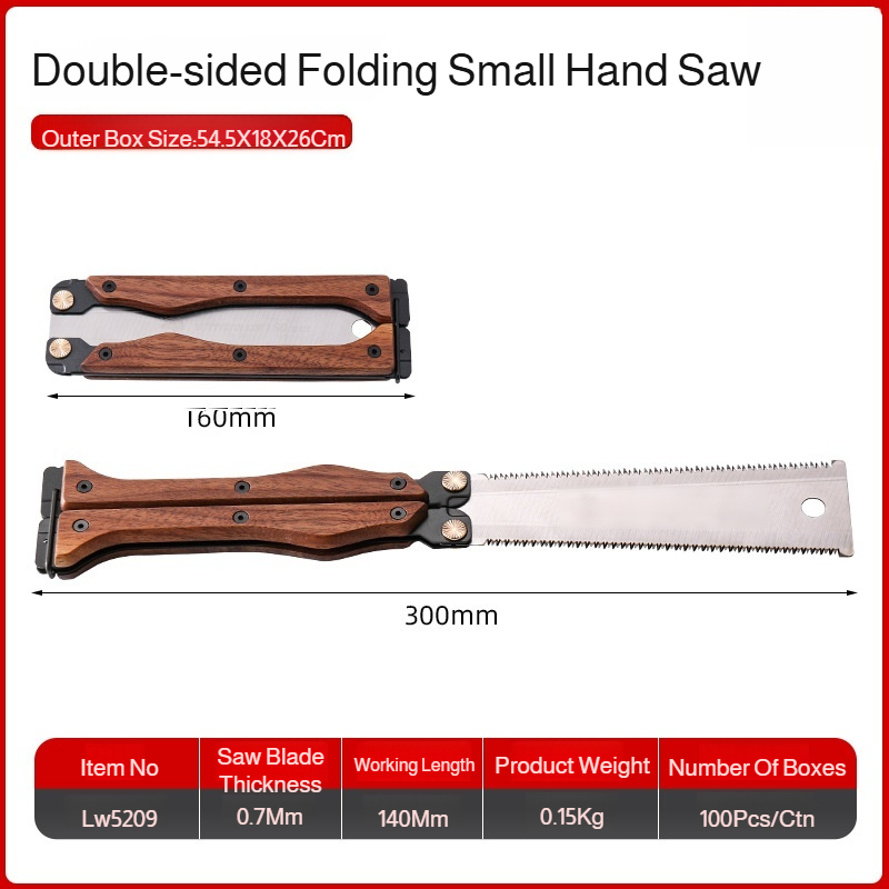 Household small wooden handle double-sided folding saw hand saw