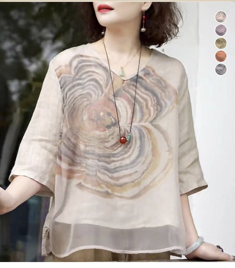 涼しげな春夏用綿麻ブラウスのコーディネート例