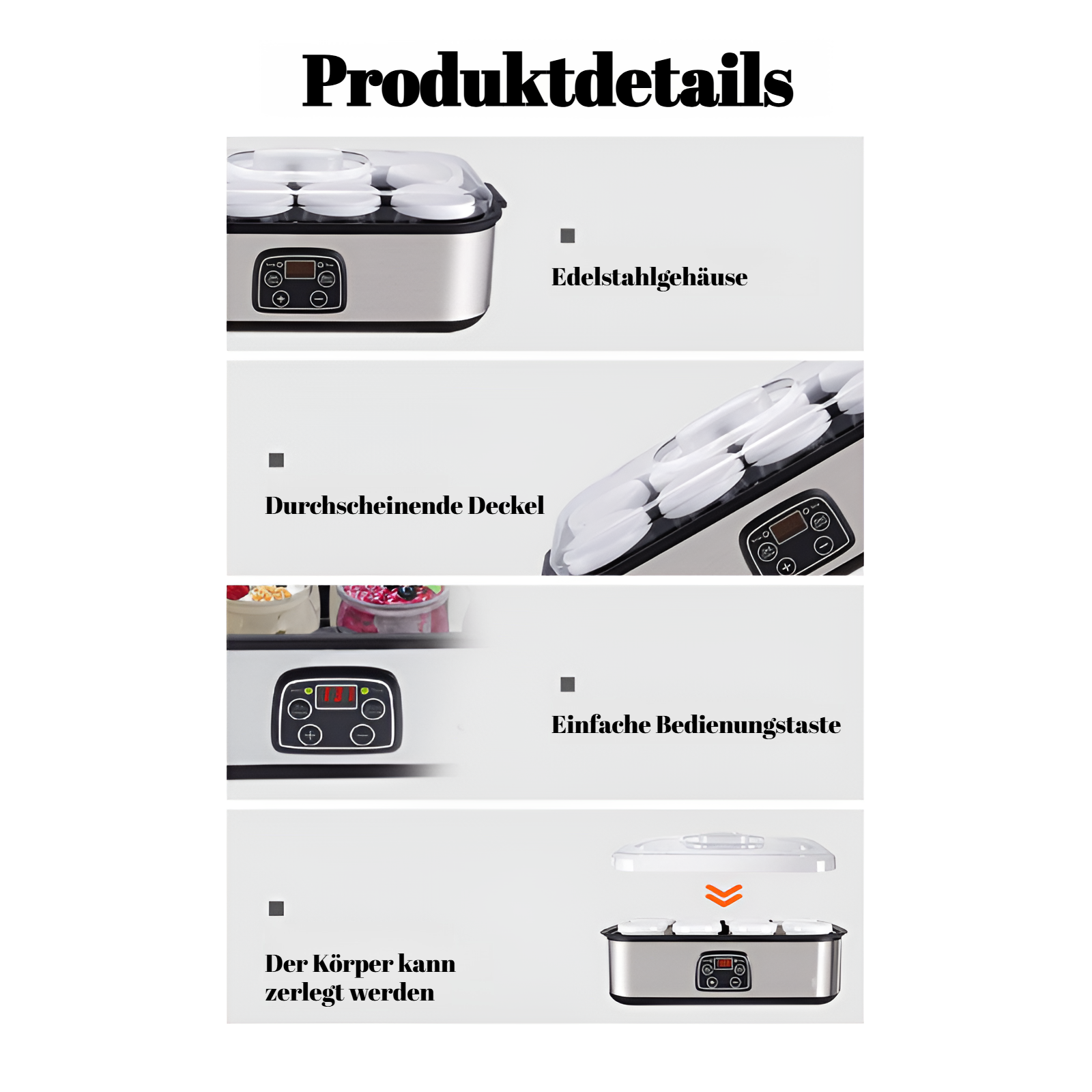 Joghurtmaschine Milchshake Marmelade Eis Joghurt Pudding 8 Punkte Tasse 1400 ml