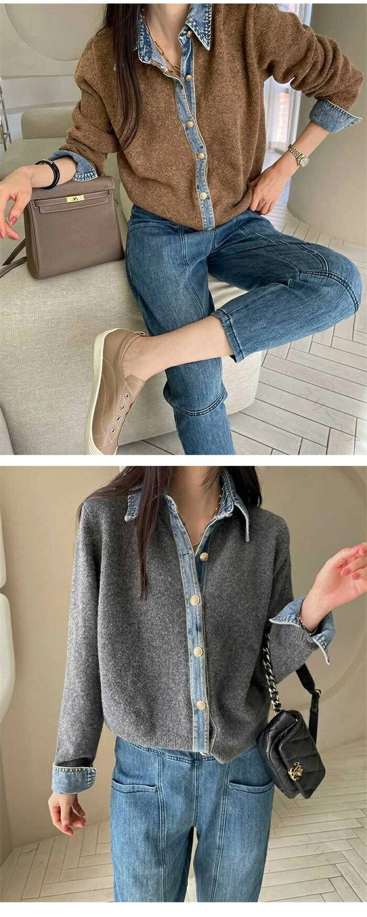 異素材が映えるデザインニットアウターの質感