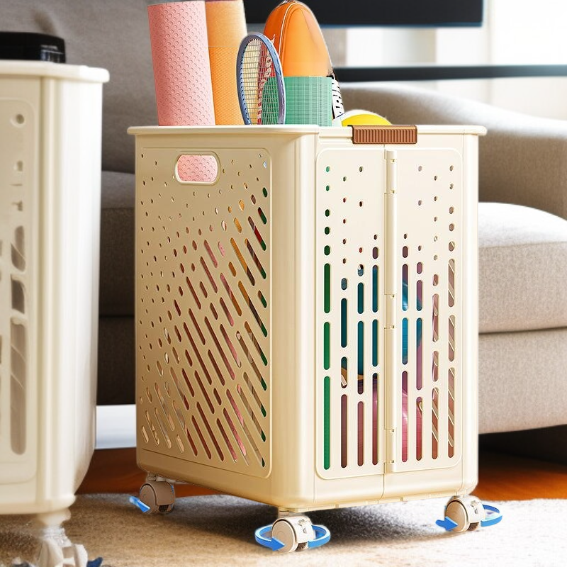 Storage basket with wheels for household sports tools, roller storage, badminton, fitness equipment,