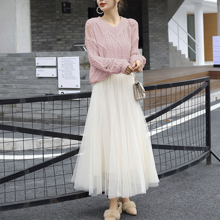 학생 추동 스커트 여중 롱 망사 스커트 안감 스커트 여중 롱 망사 스커트 망사 학생 추동 스커트