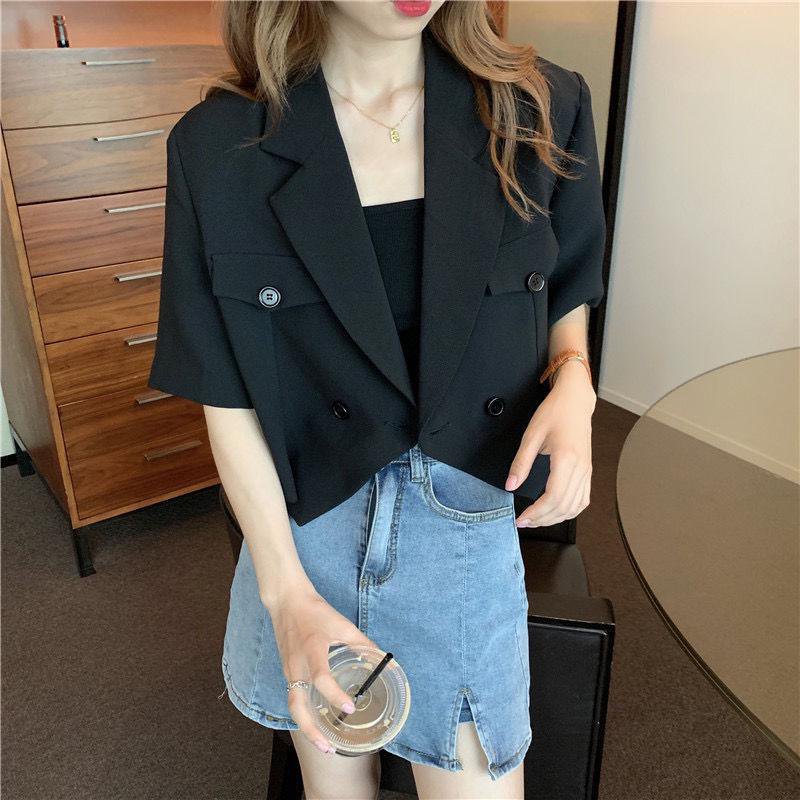 女性ルーズフィット半袖ショートスーツコート