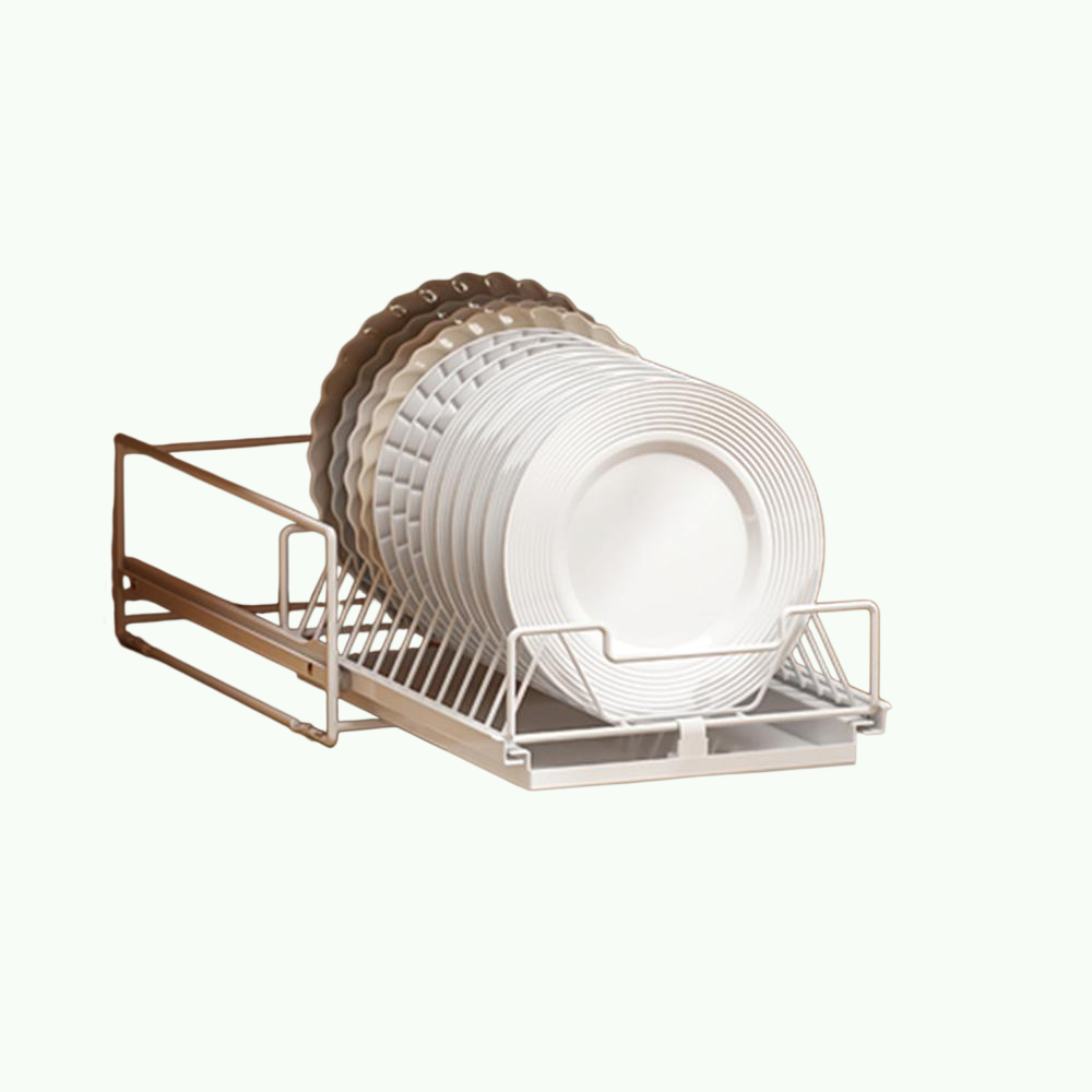 주방 수납 선반 인출식 슬라이딩 서랍형 접시 그릇정리대 그릇꽂이 흰색