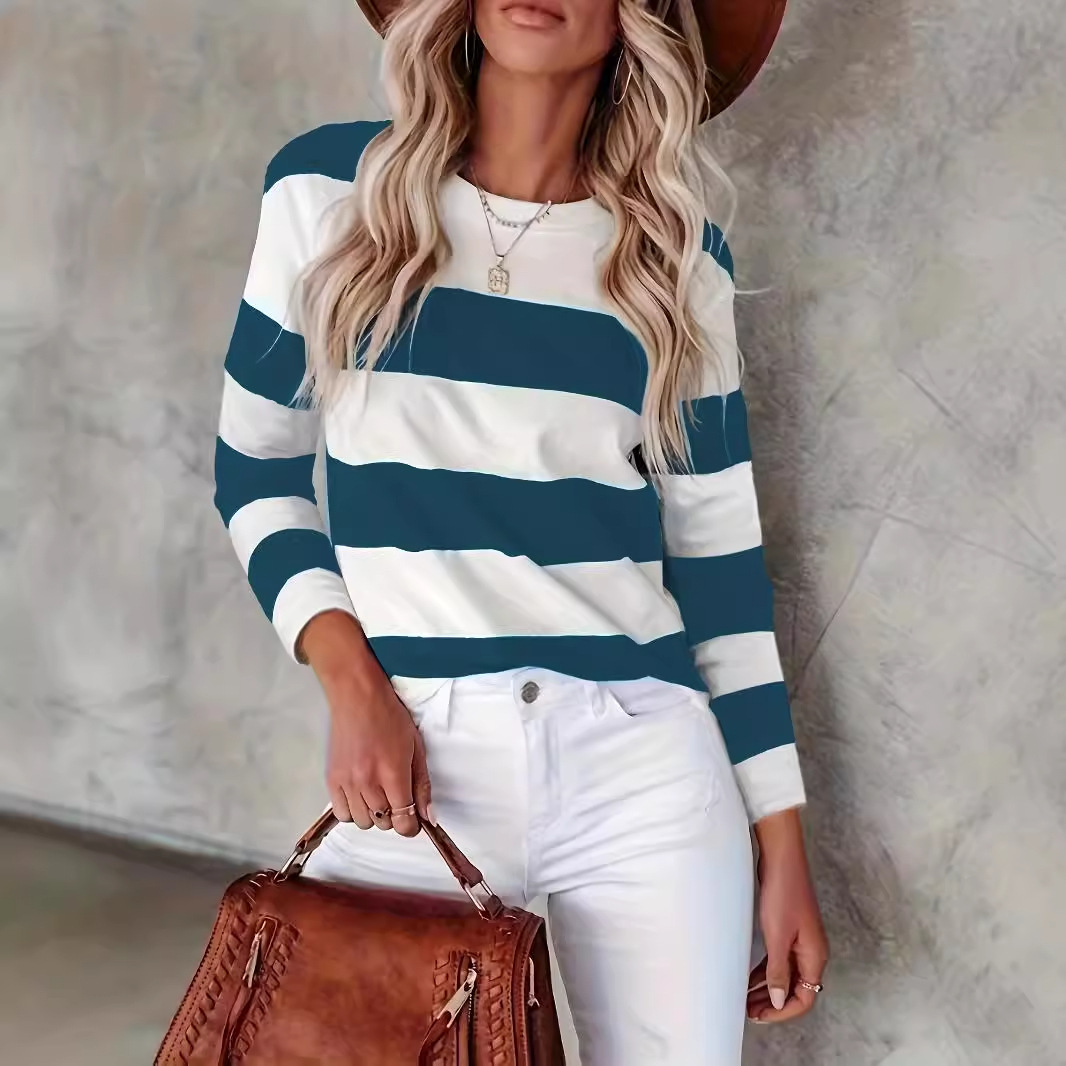 レディース カラーブロック ストライプ トップス オーバーサイズ 秋 長袖 スウェット 2024 ファッショナブルなラウンドネック プルオーバー トップス 春と秋の新しいファッション ストライプ プリ