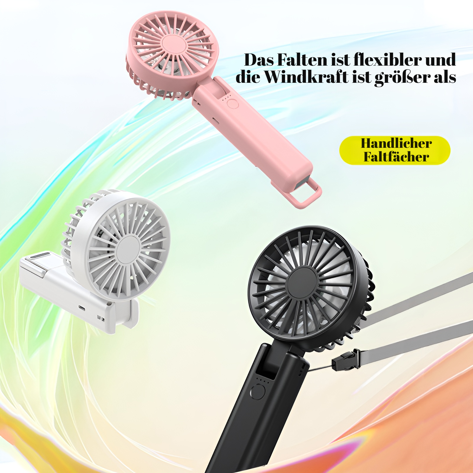 YL09 Doppelblatt-Handventilator zum Aufhängen am Hals, Mini-Ventilator, multifunktionaler USB-Ventil