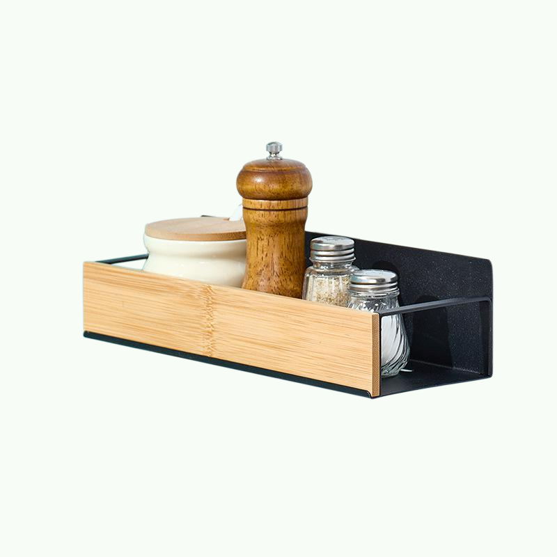 주방 벽면 장착 대나무 및 목재 선반 자석 냉장고 선반 측면 걸이 수납 선반 펀치