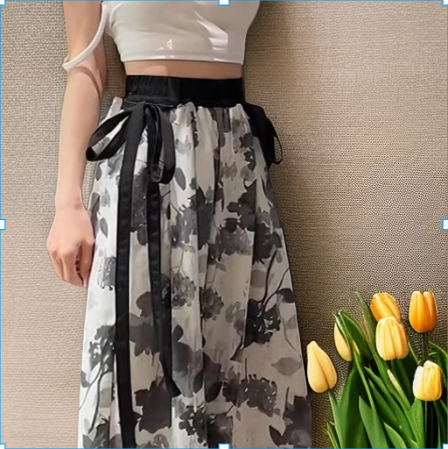 アイスシルクリボン飾りワイドパンツ