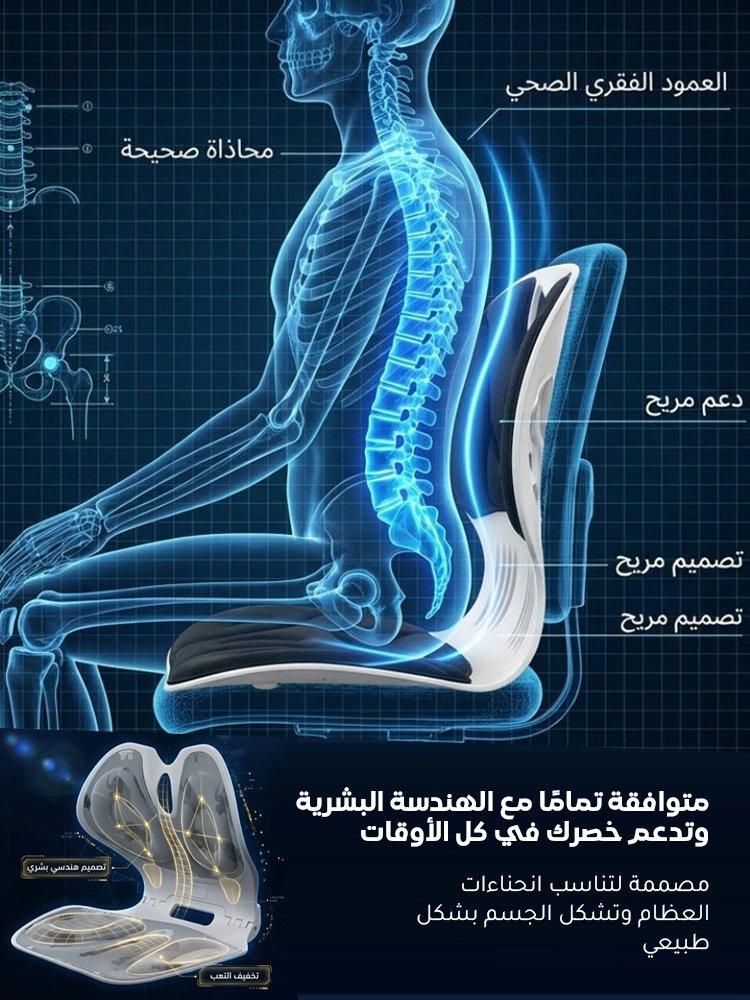 وسادة مقعد متكاملة وقابلة للطي مع دعم للخصر والظهر وتصحيح وضعية الجلوس