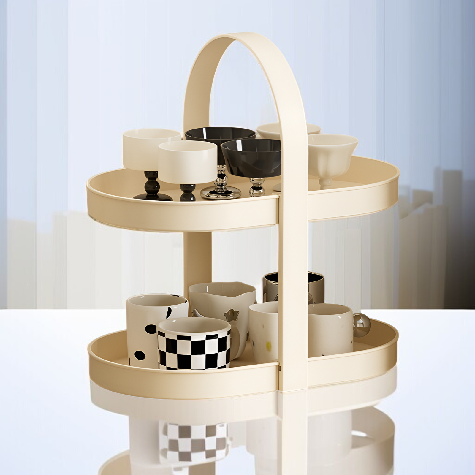 Lightweight High-end Simple Desktop Teacup Holder with Cup Tray