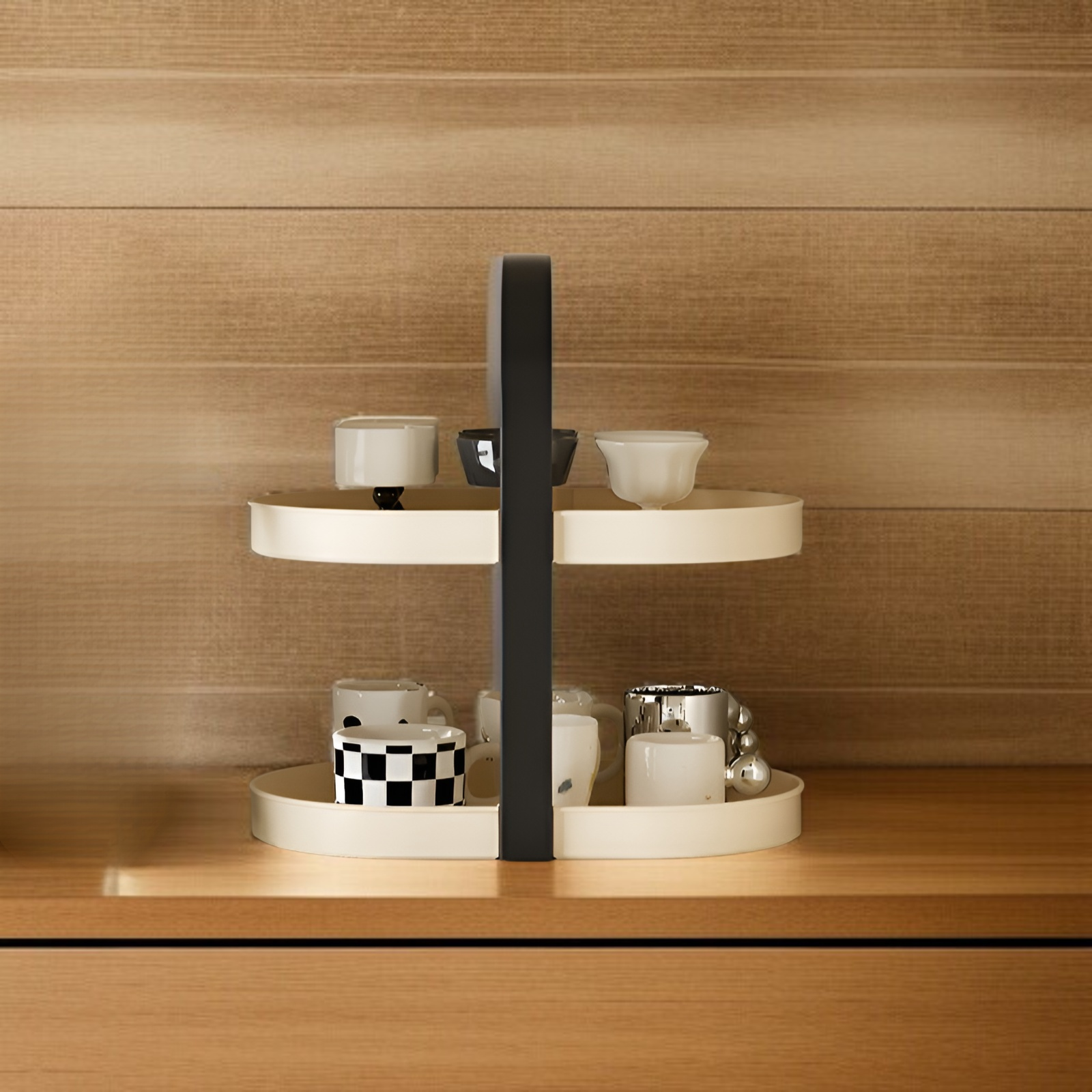 ティーカップマグコーヒーカップデスクトップティーテーブルカップホルダー防塵軽量高級シンプル多層パンチフリーフロア収納ラック