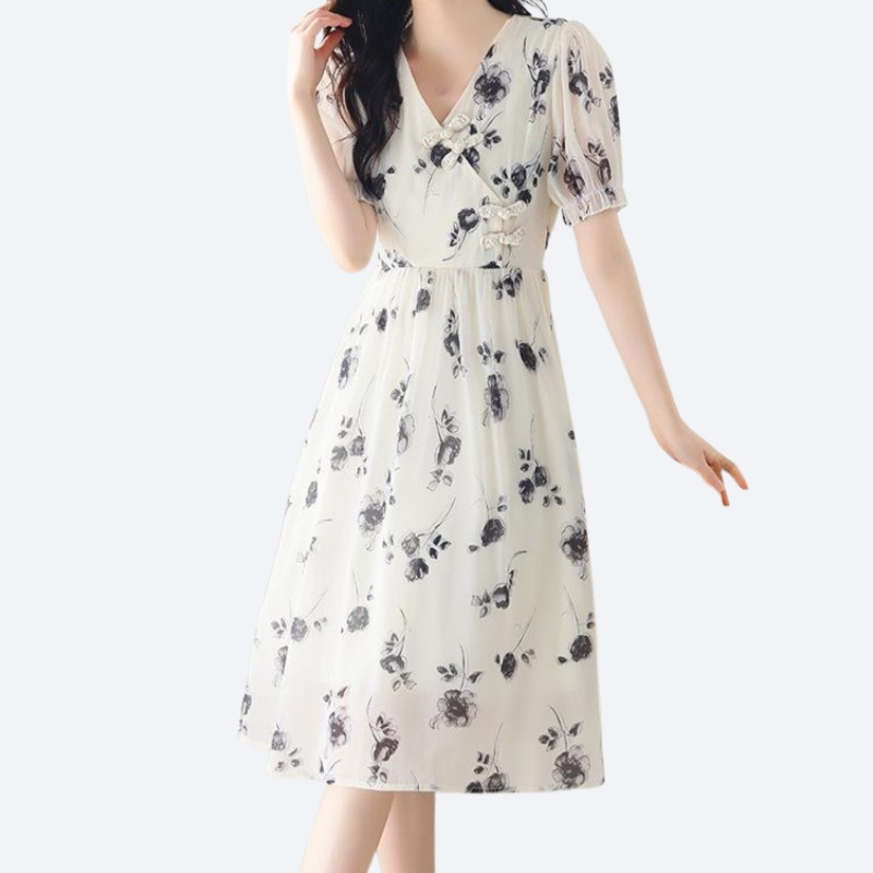 여성 여름 신상 슬림핏 날씬한 플라워 시폰 원피스