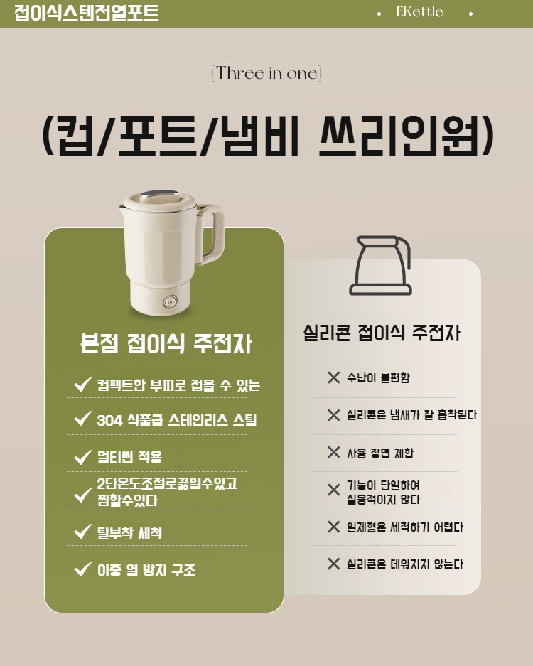 여행용으로 적합한 접이식 전기포트