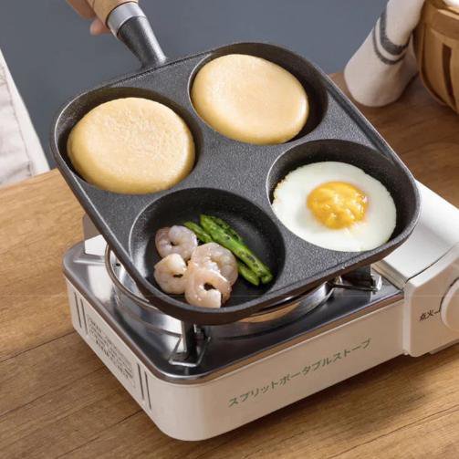 กระทะเหล็กหล่อ 4 หลุม ทรงลึก ไม่ติด