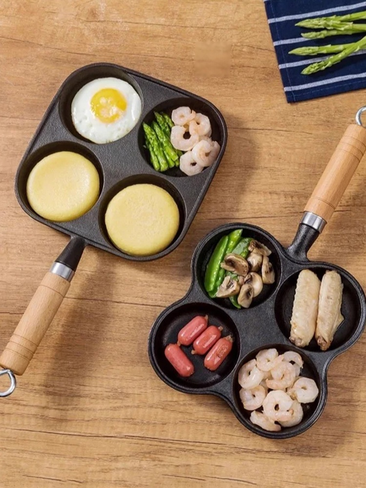 Deeper four-hole cast iron non-stick frying pan
