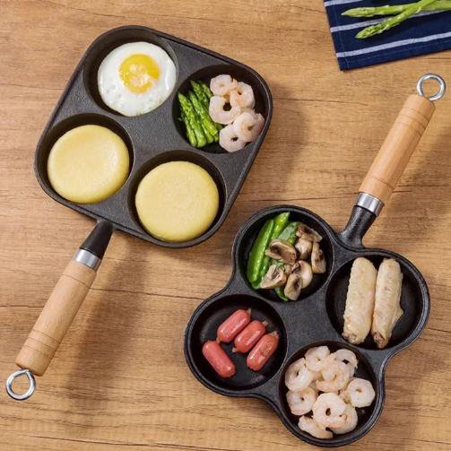 กระทะเหล็กหล่อ 4 หลุม ทรงลึก ไม่ติด