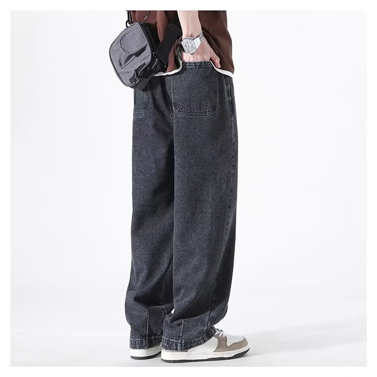 メンズアメリカンウォッシュジーンズ、ルーズストレート、トレンドブランドワイドパンツ、アメリカンハイストリート万能カジュアルロングパンツ