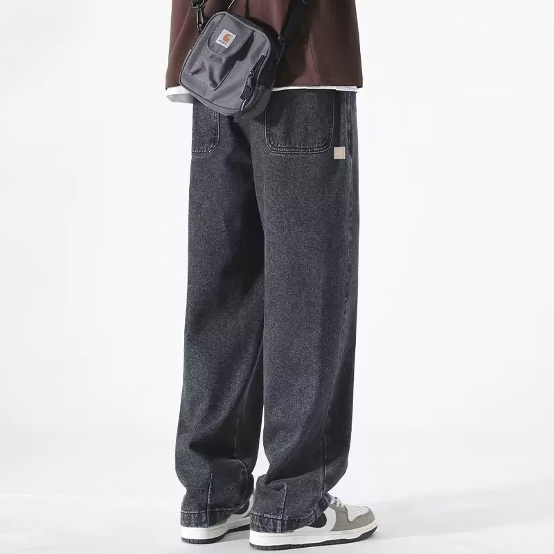 メンズアメリカンウォッシュジーンズ、ルーズストレート、トレンドブランドワイドパンツ、アメリカンハイストリート万能カジュアルロングパンツ