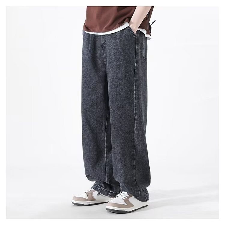 メンズアメリカンウォッシュジーンズ、ルーズストレート、トレンドブランドワイドパンツ、アメリカンハイストリート万能カジュアルロングパンツ