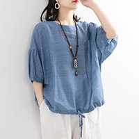 여성 리넨 캐주얼 티셔츠