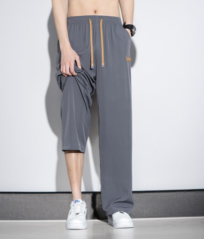 남자 여름 얇은 아이스 트레이닝 팬츠 와이드 일자 캐주얼 팬츠 속건 와이드 아이스 팬츠