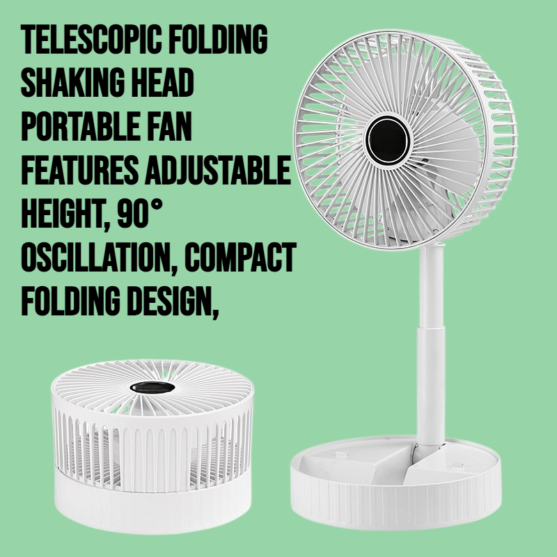 Telescopic folding shaking head portable fan