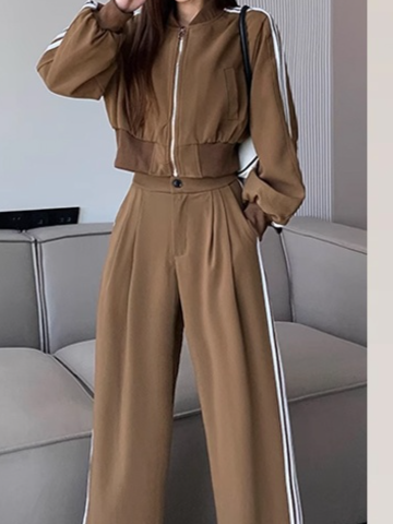 쇼트 코트 와이드 바지 캐주얼 슈트