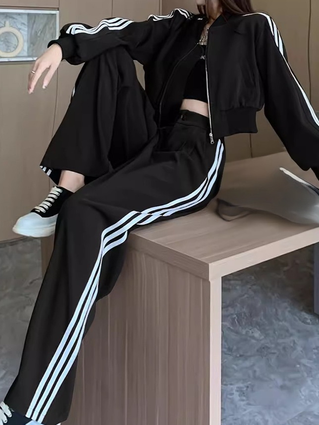 쇼트 코트 와이드 바지 캐주얼 슈트