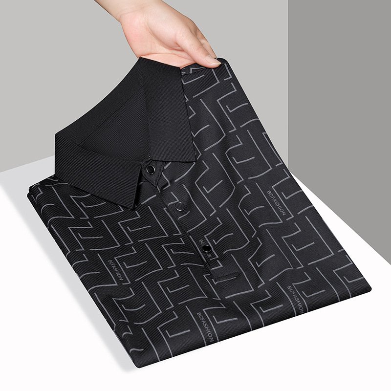 メンズ高級感カジュアル中年男アルファベットプリント開襟Tシャツ