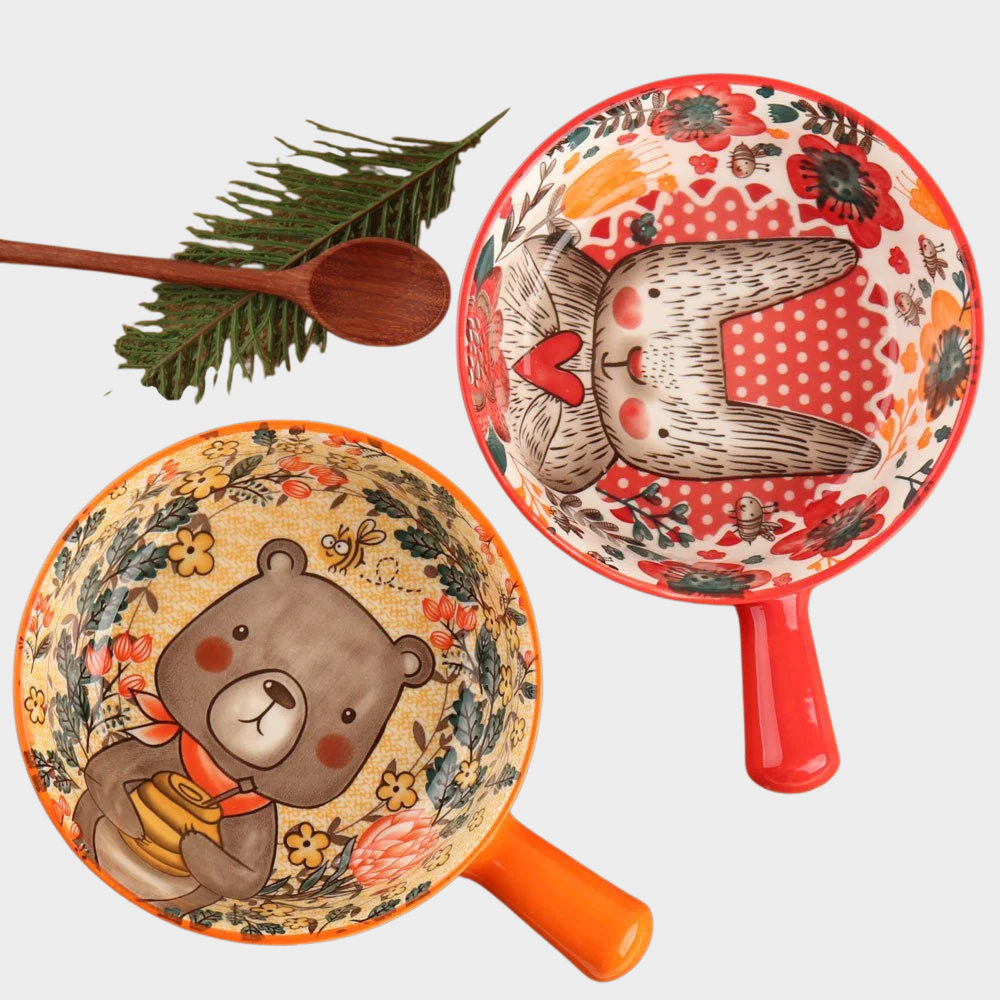 만화 유약 아래 컬러 세라믹 샐러드 그릇