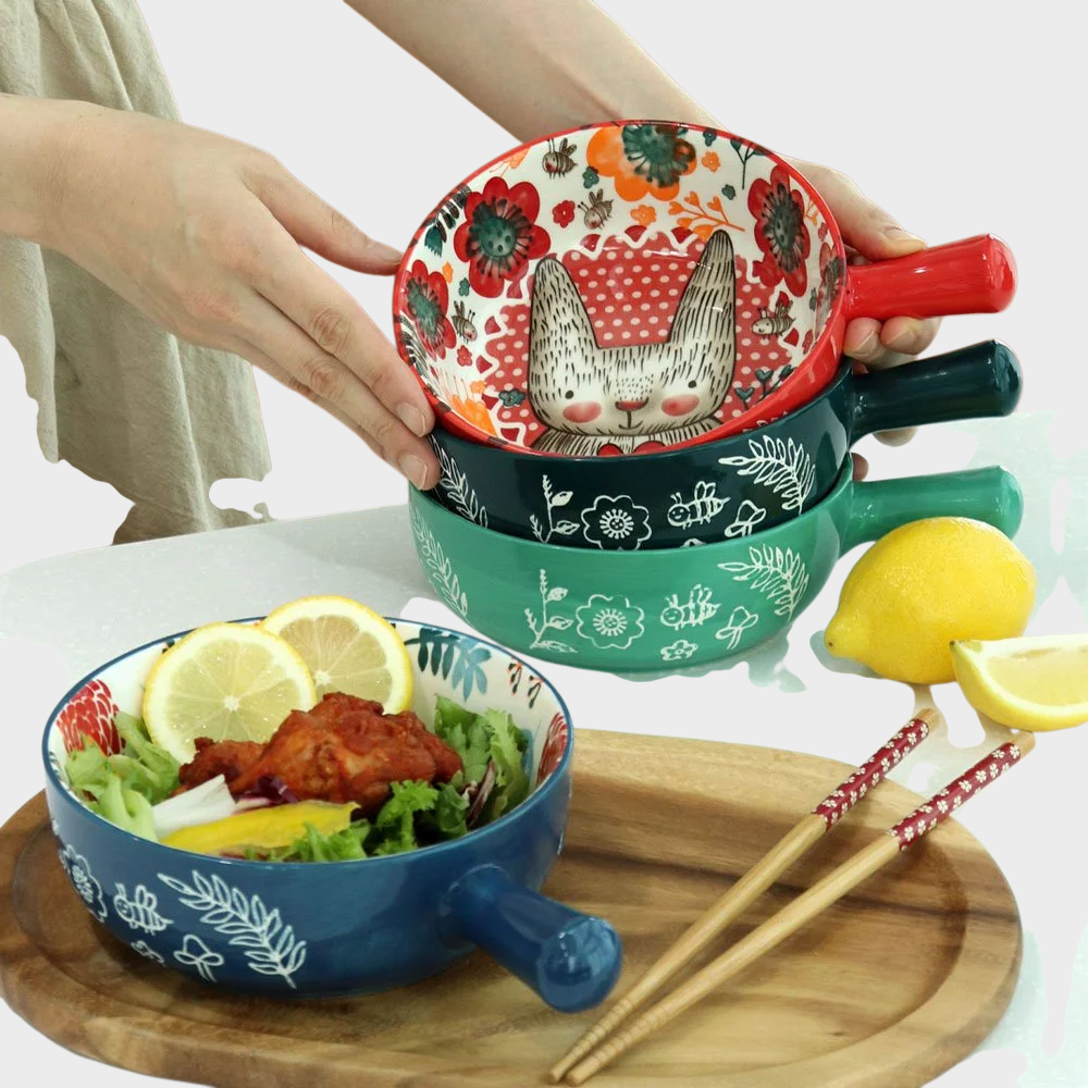 만화 유약 아래 컬러 세라믹 샐러드 그릇