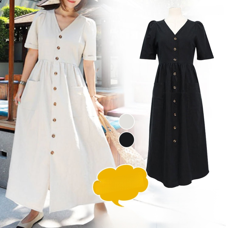 シャツワンピース  無地 半袖 マキシワンピ リネン Vネック aライン きれいめ カジュアル