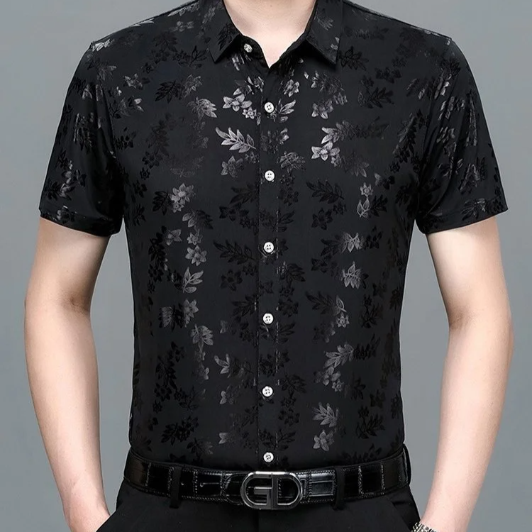 남성 아이스 실크 반팔 셔츠