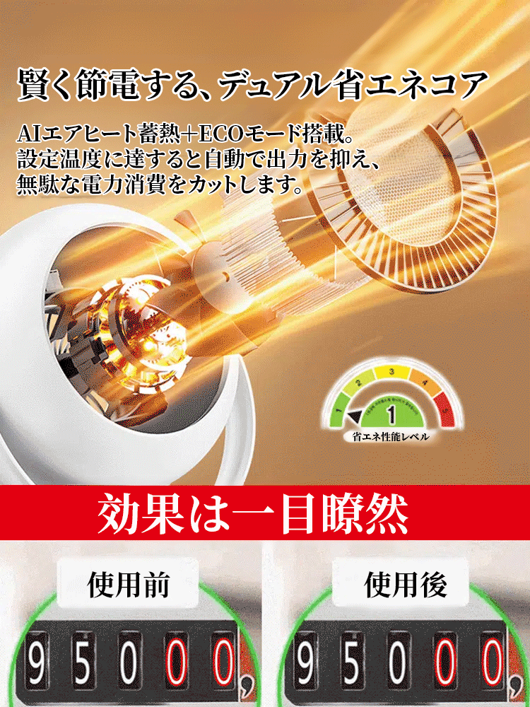 【気象庁推奨！360°全方位立体暖房、1秒で温まる】床置き伸縮式ファンヒーター