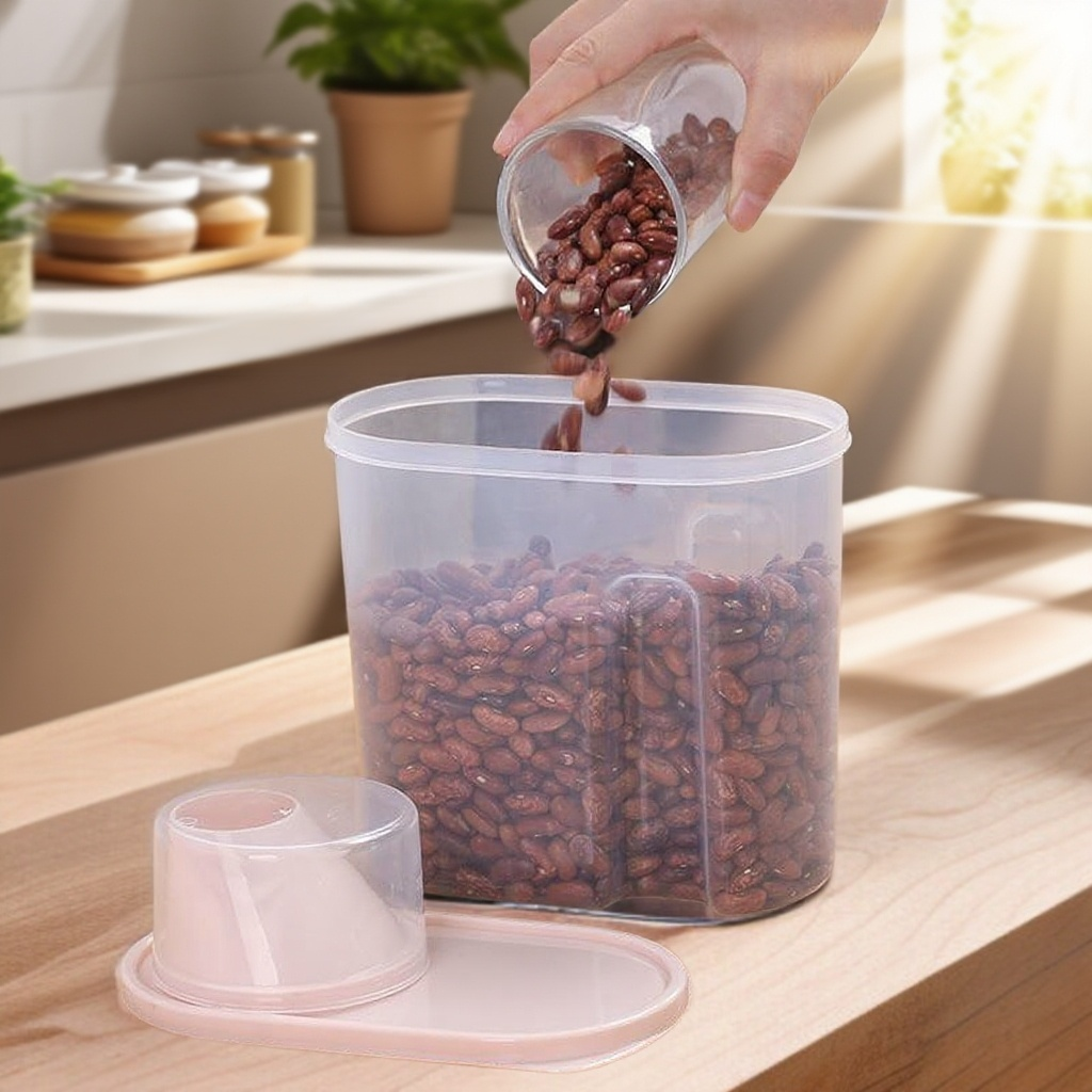 Skladovací nádoba na rýži s měrkou, uzavíratelná nádoba na suché potraviny