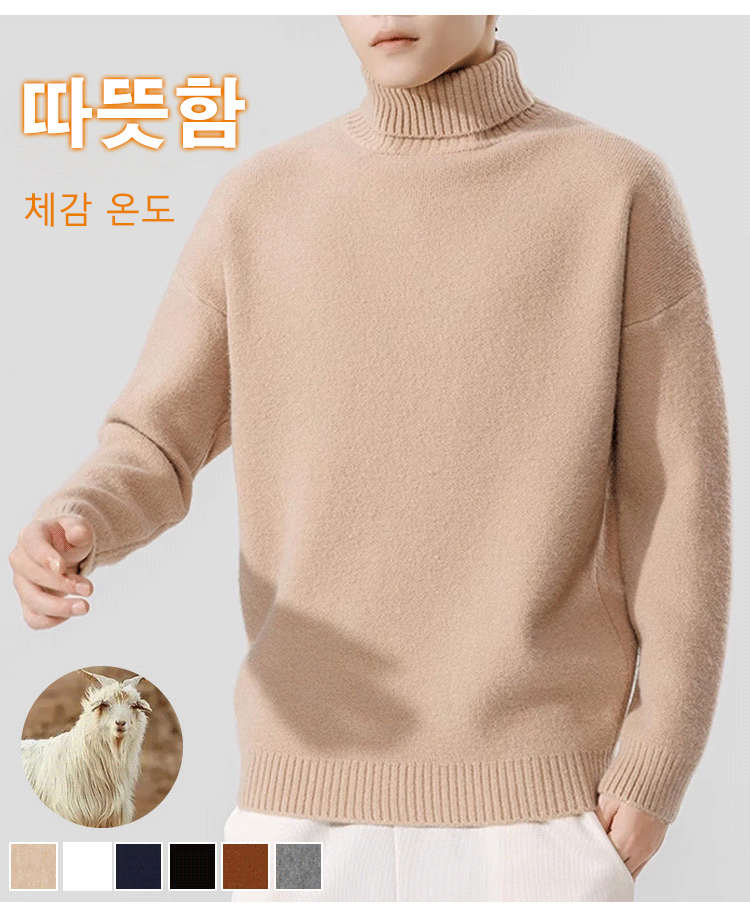 남성 무지 목폴라 니트