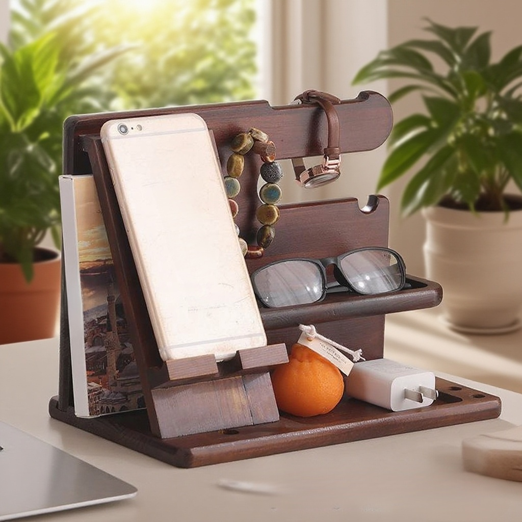 Elegáns tömörfa telefontartó irodai használatra