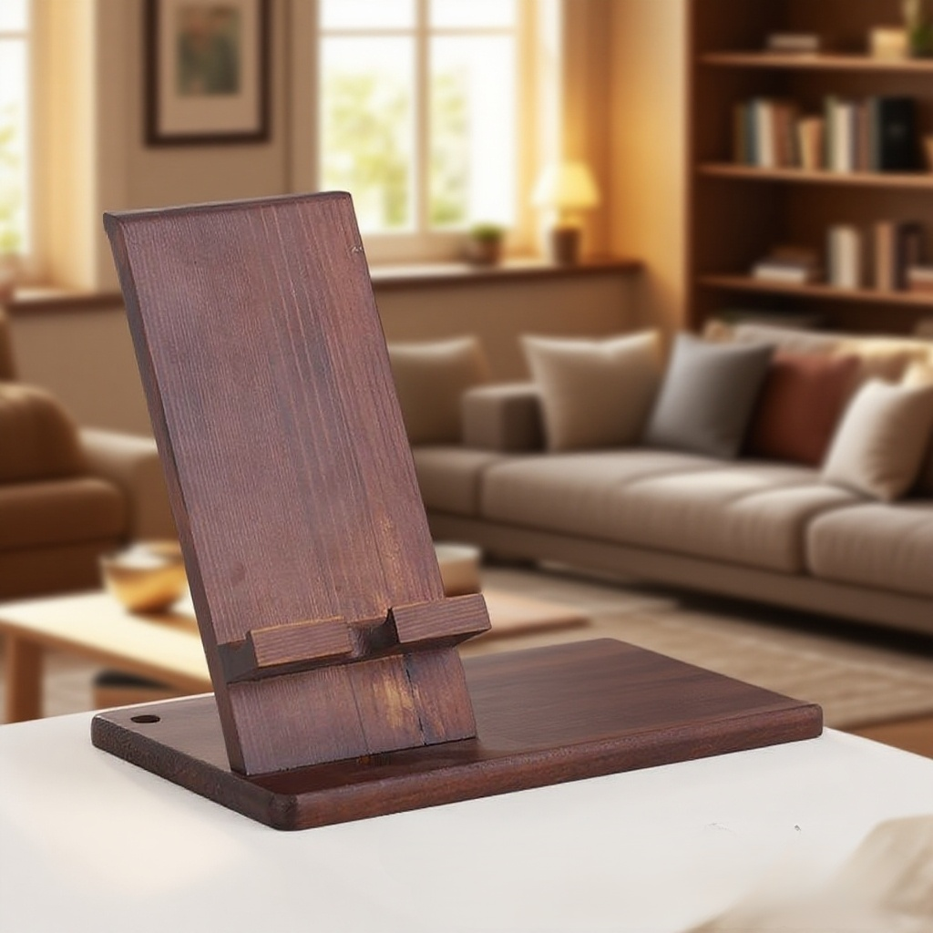 Tömörfa asztali mobiltelefon tartó, óra és kulcstartó az irodába