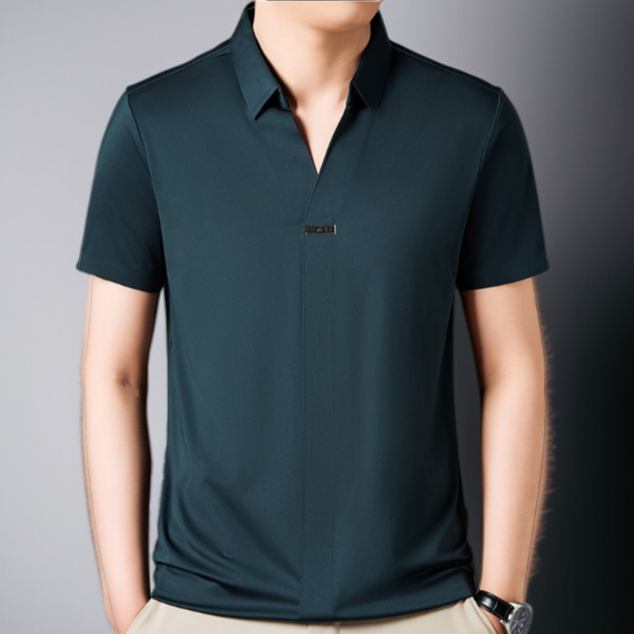 アイスシルク夏のビジネスカジュアルVネックシャツ 半袖メンズTシャツ 伸縮性の高いノンマーキングVネックシャツ