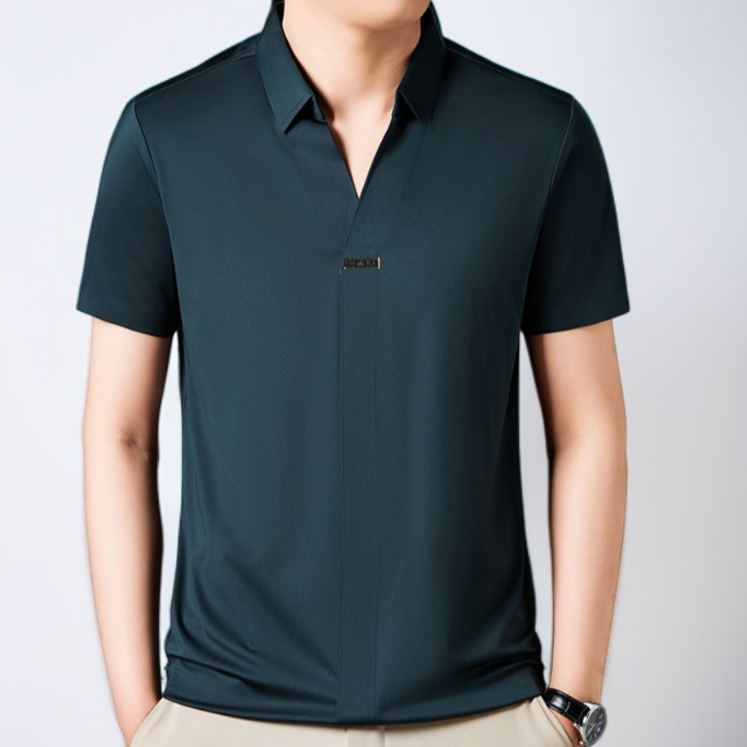 アイスシルク夏のビジネスカジュアルVネックシャツ 半袖メンズTシャツ 伸縮性の高いノンマーキングVネックシャツ