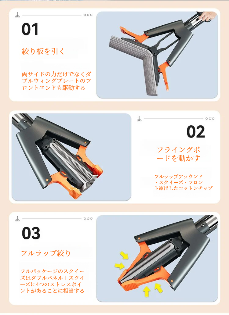 手を汚さずにモップを絞る手順写真