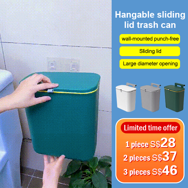 Hangable sliding lid trash can