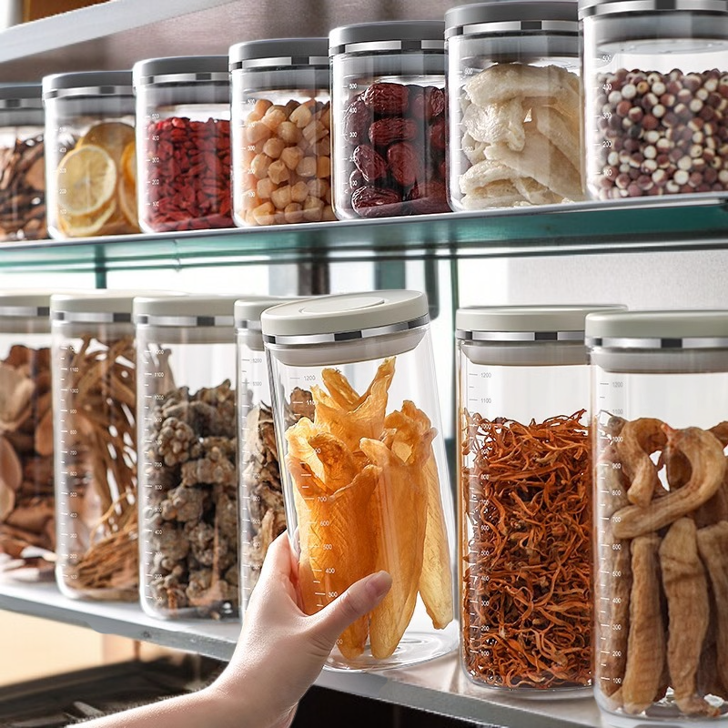 LISSA 保存容器 密閉 コーヒー豆 パスタ入れ プッシュ式密封瓶高ホウケイ酸ガラス保存瓶キッチン乾物砂糖保存瓶ボックス食品グレード