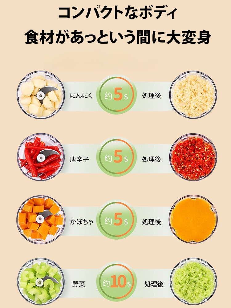 コードレス電動ニンニクみじん切り器