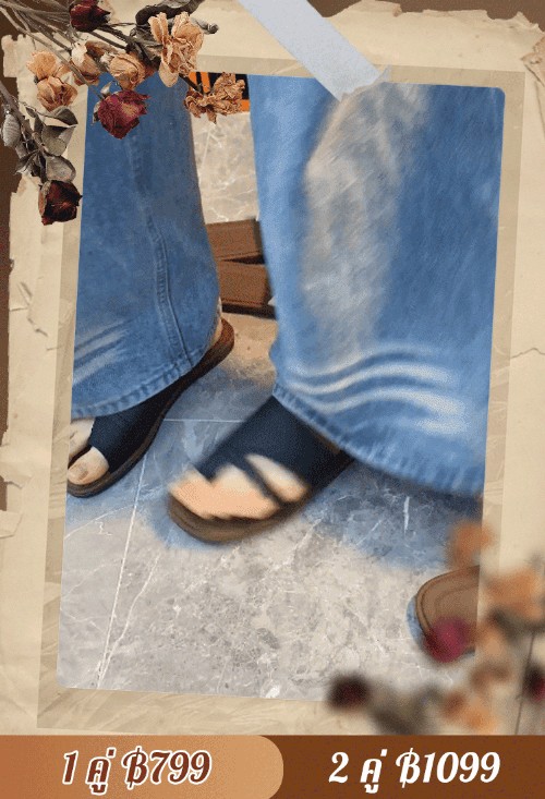 รองเท้าแตะหนังแท้แบบคีบนิ้วโป้ง