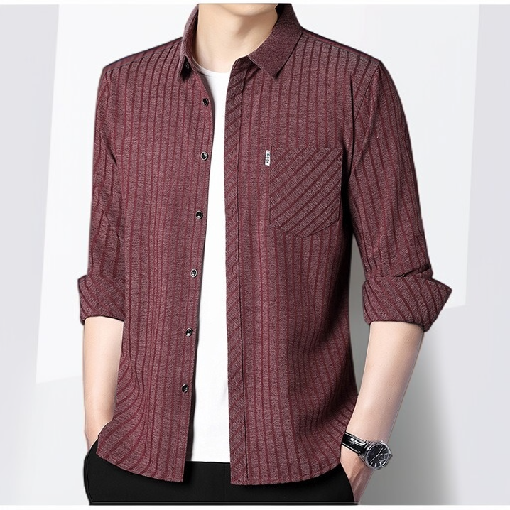 비즈니스 캐주얼 긴팔 셔츠 린넨 스트라이프 뽕나무 실크 셔츠 중년 남성 아빠룩 긴팔 셔츠