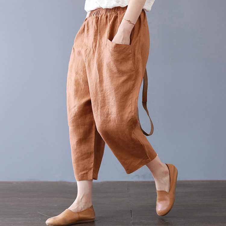 여성용 핫세일 솔리드 컬러 루즈 크롭 팬츠