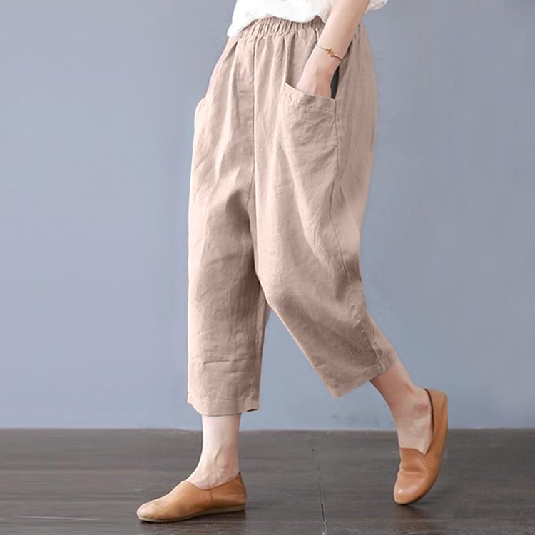 レディース無地七分丈ワイドパンツ